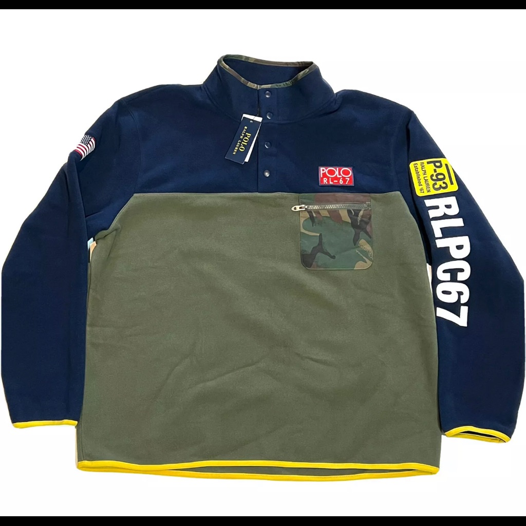Polo Ralph Lauren Mens Blue Green Fleece 1/2 Button Sweatshirt Nwt $198